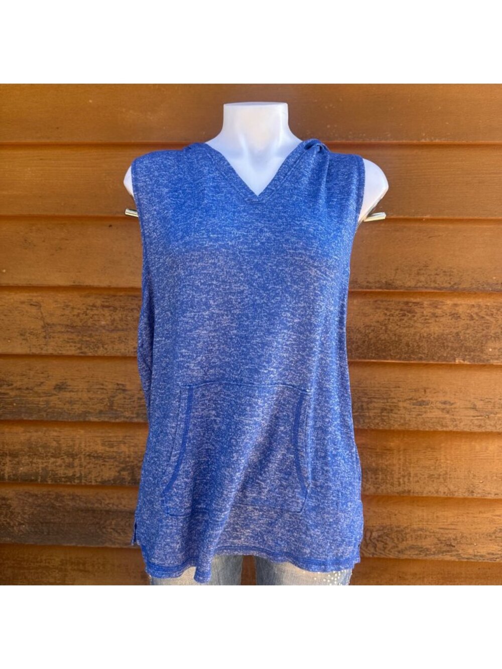 Danskin Now Womens Blue Sleeveless Hoodie Tunic With Front Pocket XL 16-18